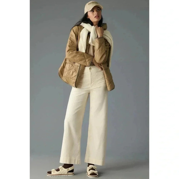 NWT Anthropologie Maeve The Colette Cropped Cord Wide Leg Trousers Ivory Cream - Picture 15 of 16